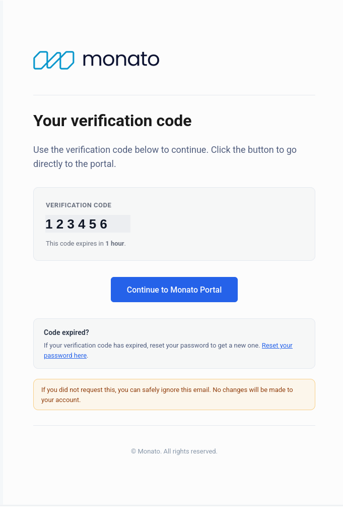 Password reset email